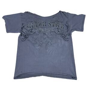 vintage y2k 2000s Silver Star cut off collar Tshirt XL affliction emo grunge